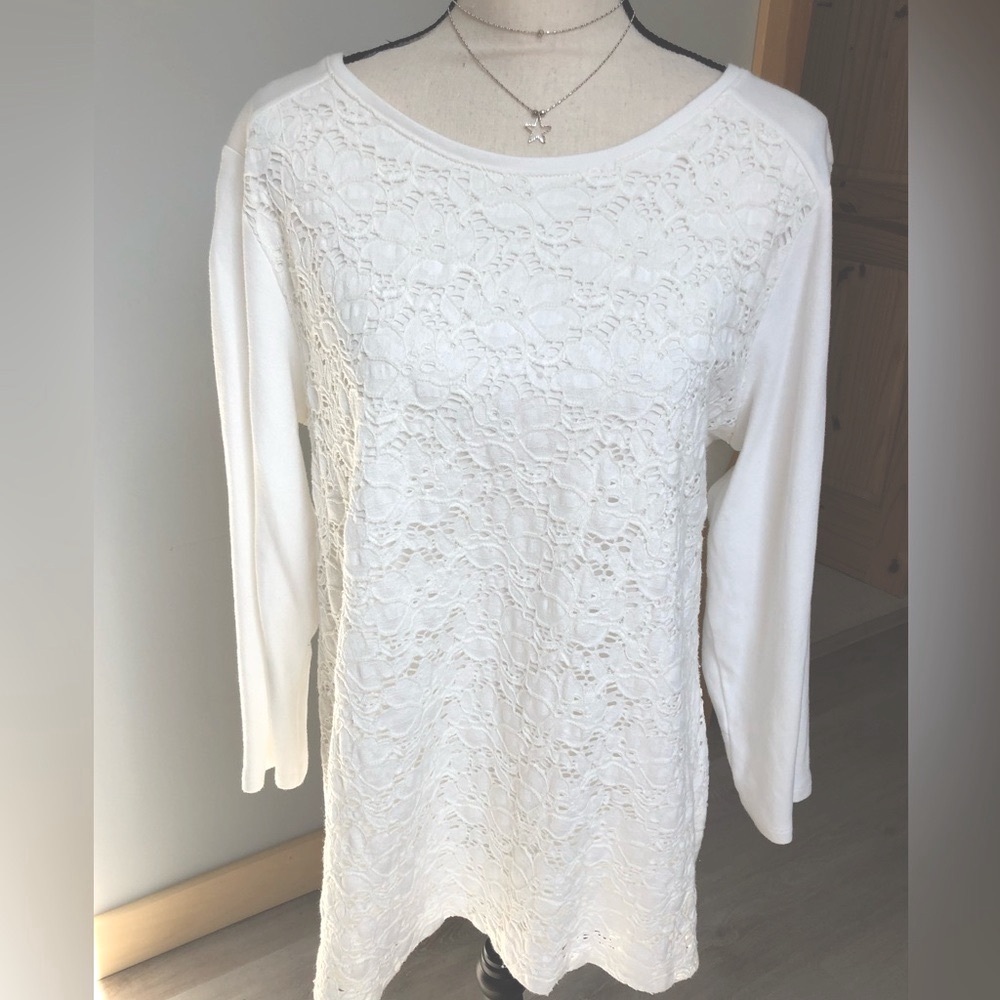 Croft & Barrow White Floral Top Size XL